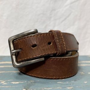 Vintage Levis rawhide leather belt silver steel buckle rugged worn patina cowboy